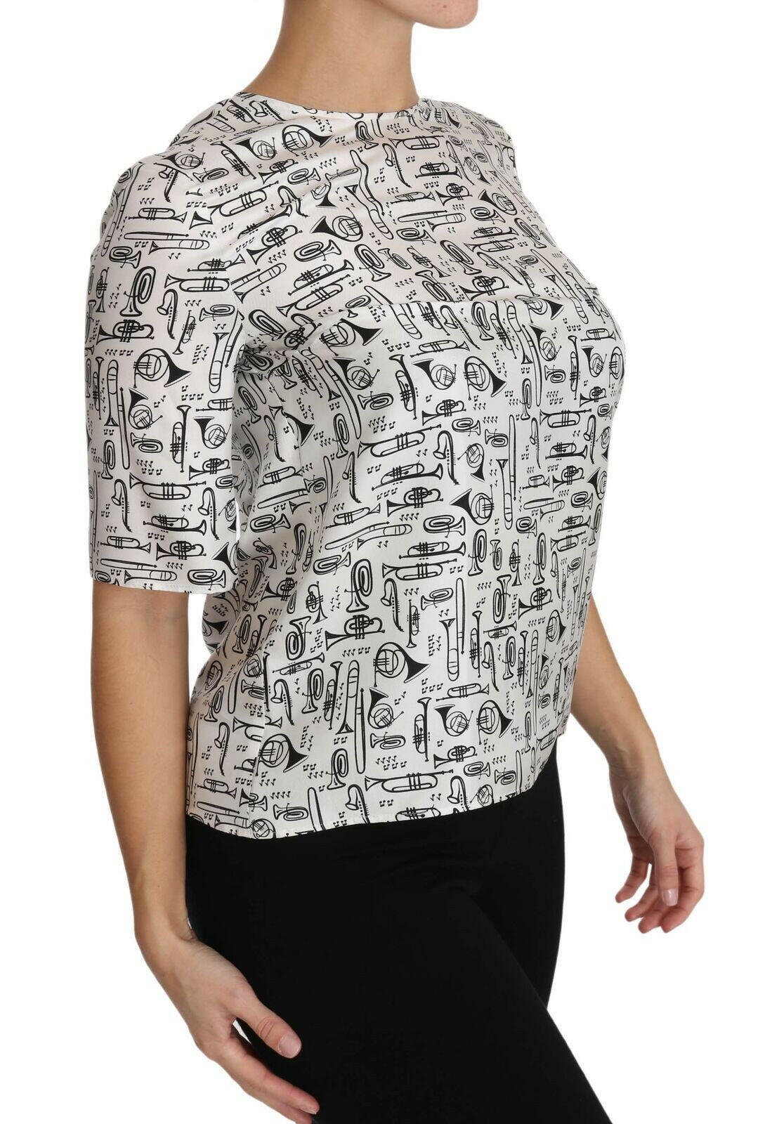 Dolce & Gabbana White Musical Instruments Print Blouse