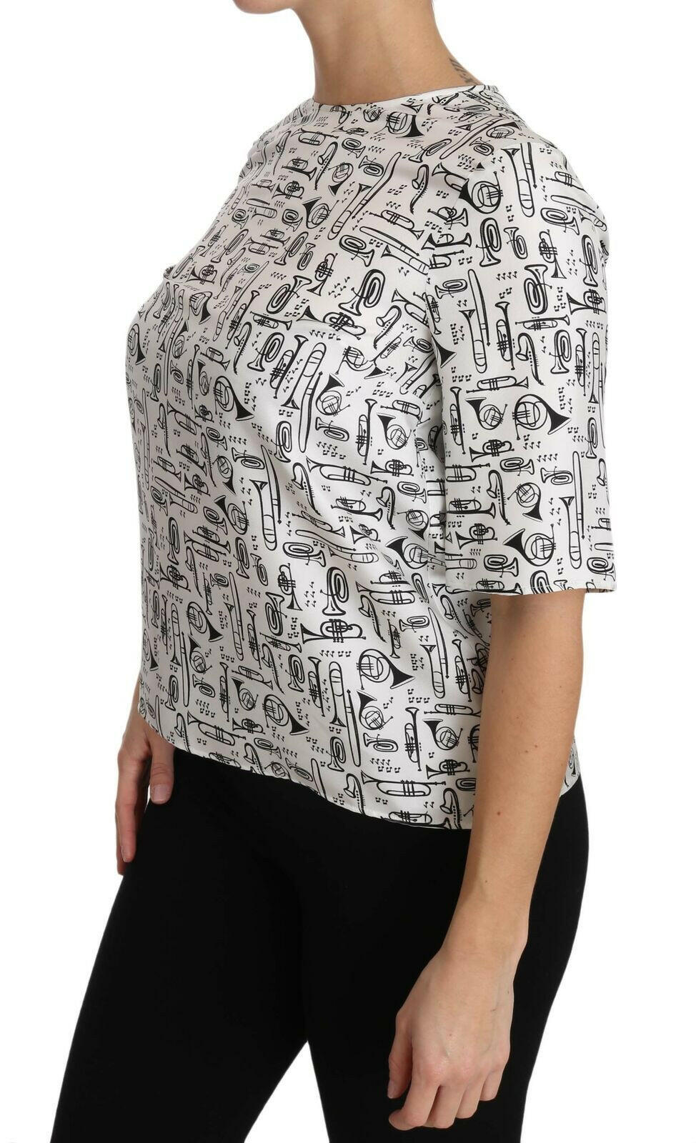 Dolce & Gabbana White Musical Instruments Print Blouse