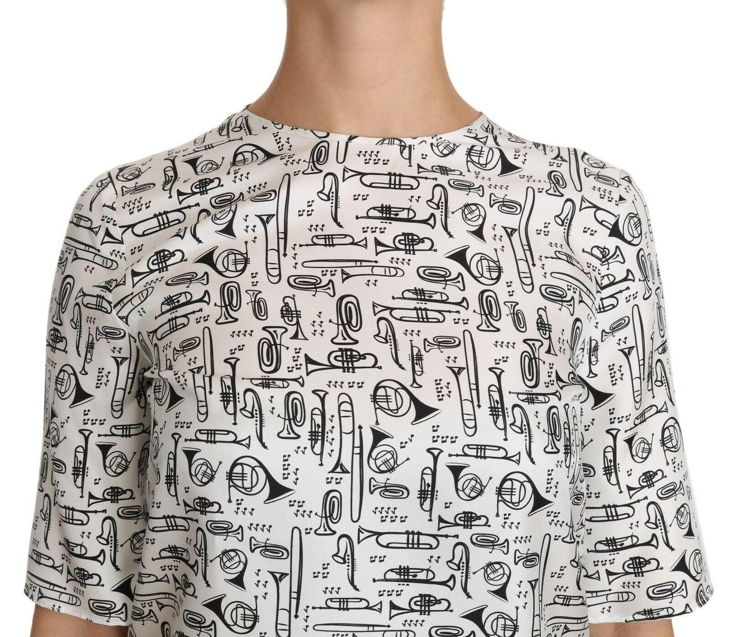 Dolce & Gabbana White Musical Instruments Print Blouse