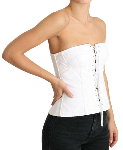 Dolce & Gabbana White PALERMO Bustier Cotton Top Corset