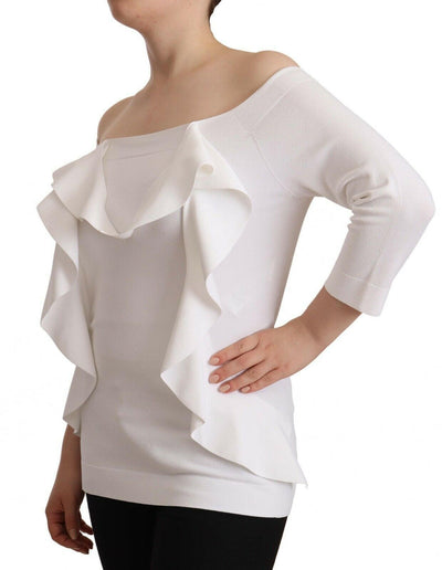 EXTERIOR Weiße, schulterfreie Bluse mit langen Ärmeln für Damen