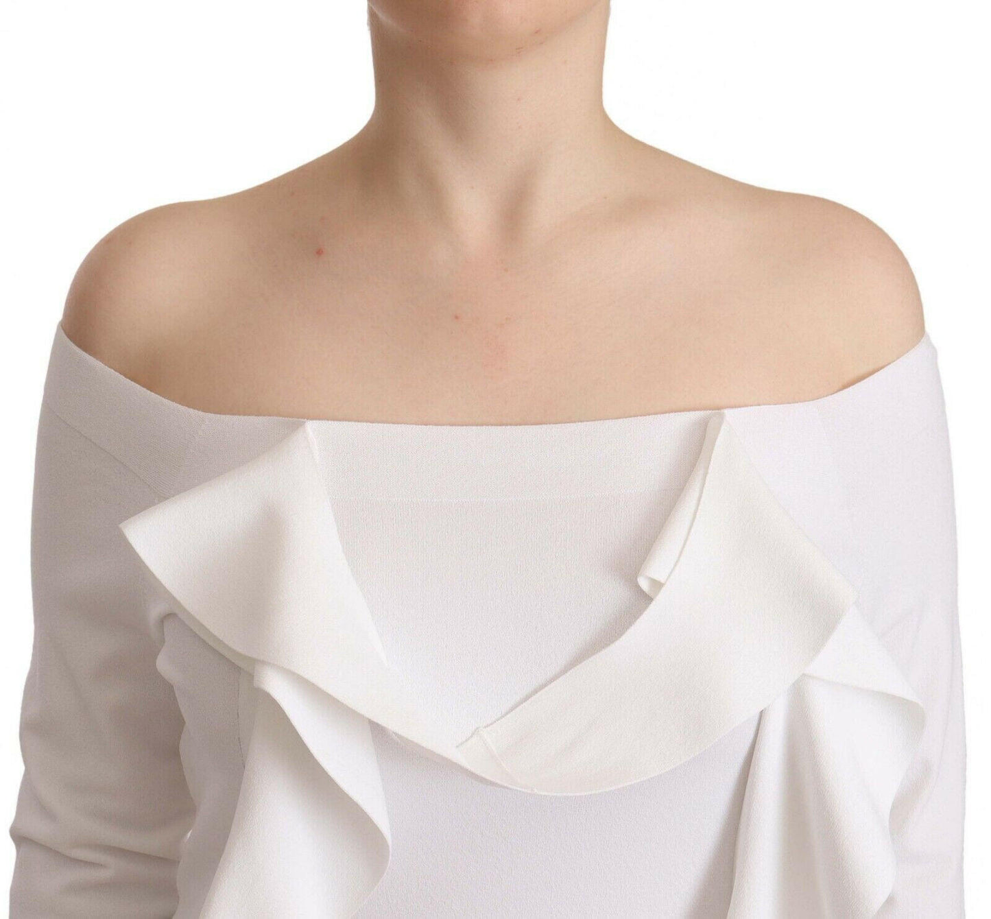 EXTERIOR Weiße, schulterfreie Bluse mit langen Ärmeln für Damen