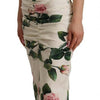 Dolce & Gabbana White Roses Print Stretch Silk Pleated Dress