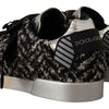 Dolce &amp; Gabbana Silber Leder Braun Baumwolle Wolle Sneakers Schuhe