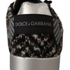 Dolce &amp; Gabbana Silber Leder Braun Baumwolle Wolle Sneakers Schuhe