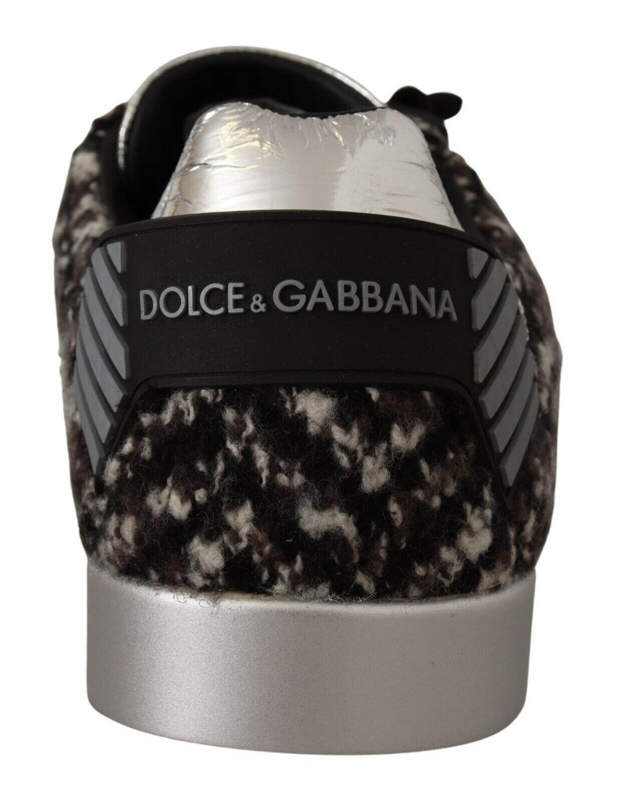 Dolce &amp; Gabbana Silber Leder Braun Baumwolle Wolle Sneakers Schuhe