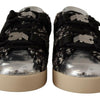 Dolce &amp; Gabbana Silber Leder Braun Baumwolle Wolle Sneakers Schuhe