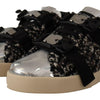 Dolce &amp; Gabbana Silber Leder Braun Baumwolle Wolle Sneakers Schuhe