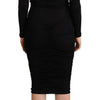 GF Ferre Black Long Sleeves Sweetheart Neck Midi Dress