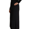 PINKO Black Nylon Stretch Long Sleeves Deep V-neck Maxi Dress