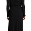 PINKO Black Nylon Stretch Long Sleeves Deep V-neck Maxi Dress