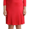 John Galliano Red Viscose 3/4 Sleeves Deep Round Neck Sheath Dress