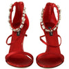 Dolce & Gabbana Red Satin Crystals Sandals Keira Heels Shoes