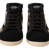 Dolce & Gabbana Beige Brown Wool Cotton High Top Sneakers