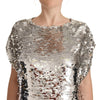 MSGM Silver Sequined Polyester Short Sleeves Shift Mini Dress