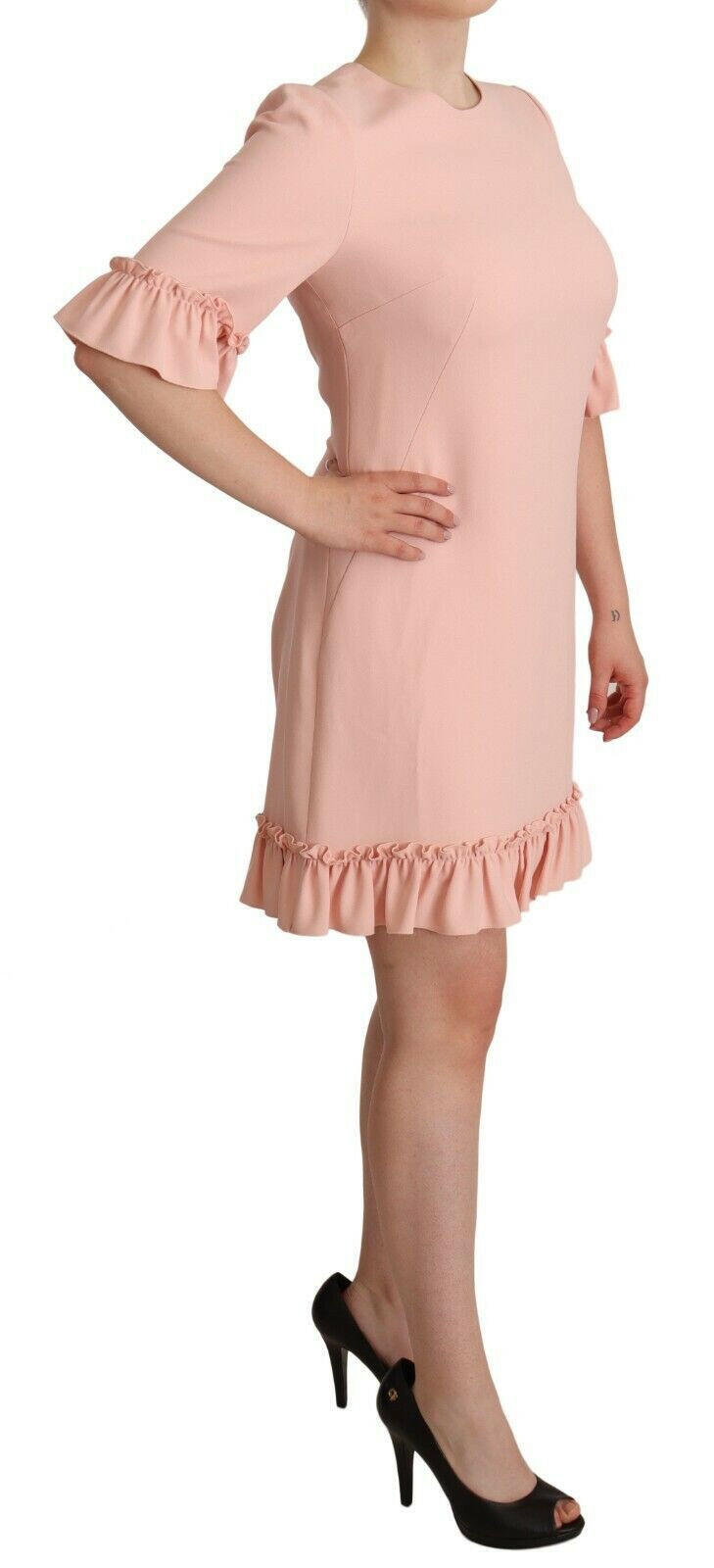 Dolce & Gabbana Pink Ruffled Sleeves Viscose Sheath Dress