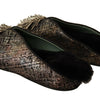 Paola D'Arcano Gold Jacquard Leather Embellished Slip On Shoes