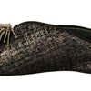 Paola D'Arcano Gold Jacquard Leather Embellished Slip On Shoes