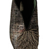 Paola D'Arcano Gold Jacquard Leather Embellished Slip On Shoes