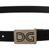 Dolce & Gabbana Black Leather Silver DG Logo Buckle Belt