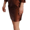 GF Ferre Metallic Brown Long Sleeves Square Neck Sheath Dress