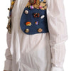 Dolce & Gabbana Multicolor Embellished Waist Coat Cotton Top