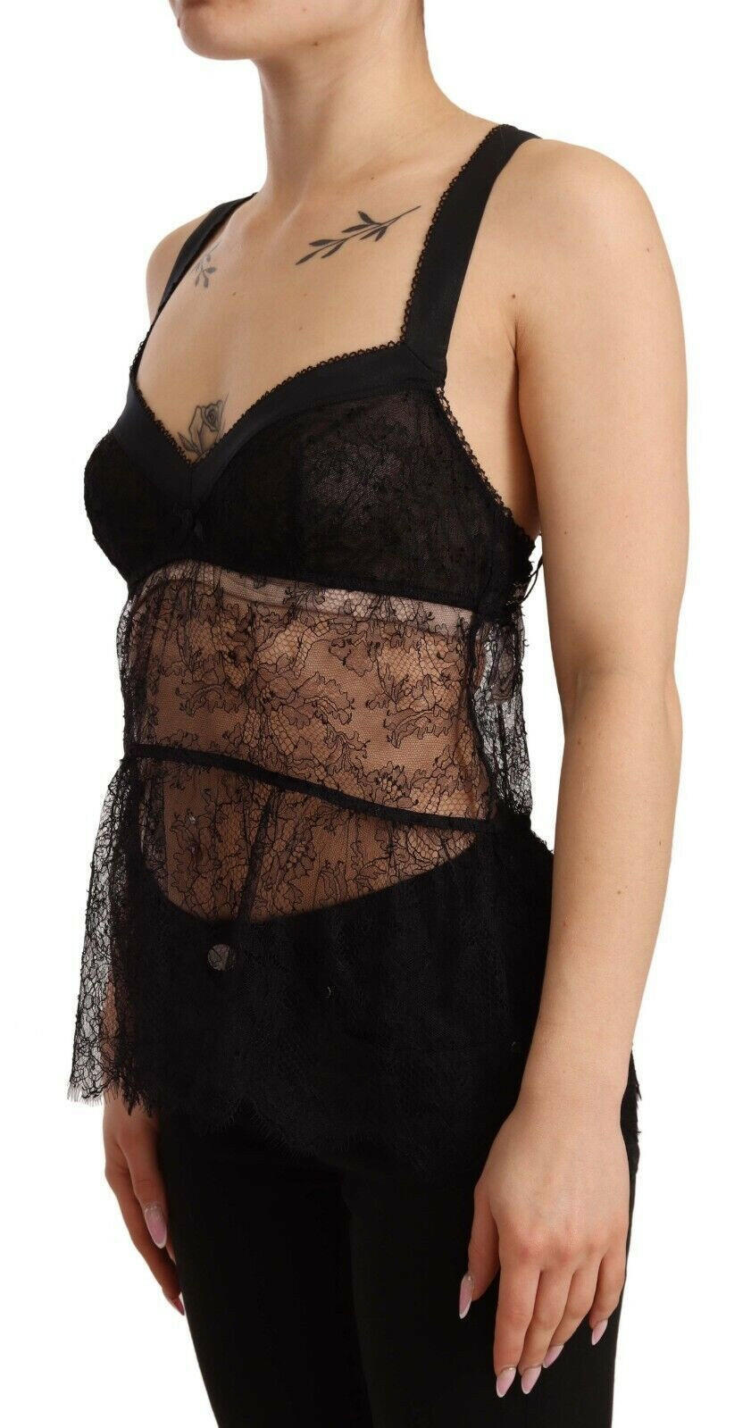 Dolce &amp; Gabbana – Schwarzes Babydoll-Dessous-Oberteil aus Seidenspitze und Nylon