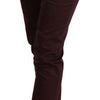 Just Cavalli Maroon Mid Waist Skinny Women Trouser Pants
