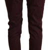 Just Cavalli Maroon Mid Waist Skinny Women Trouser Pants