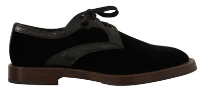 Dolce & Gabbana Black Velvet Exotic Leather Shoes