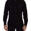 Dolce &amp; Gabbana – Schwarzes, schmales Stretch-Hemd aus Baumwolldenim