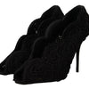 Dolce & Gabbana Black Cordonetto Ricamo Pump Open Toe Shoes