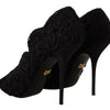 Dolce & Gabbana Black Cordonetto Ricamo Pump Open Toe Shoes