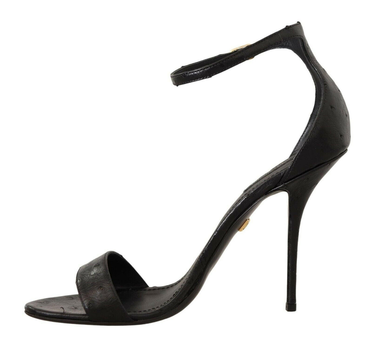 Dolce &amp; Gabbana Schwarze Straußenleder-Sandalen mit Knöchelriemen