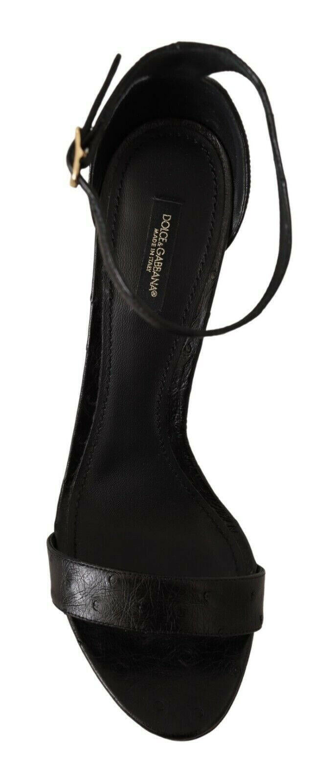 Dolce &amp; Gabbana Schwarze Straußenleder-Sandalen mit Knöchelriemen