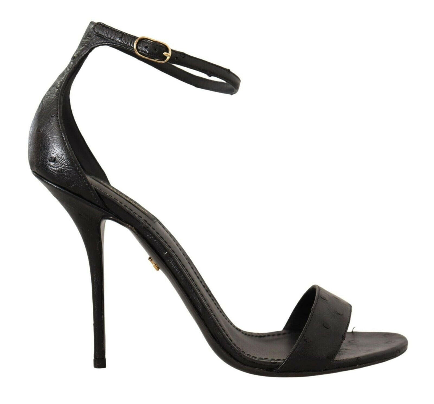 Dolce &amp; Gabbana Schwarze Straußenleder-Sandalen mit Knöchelriemen