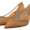 Dolce &amp; Gabbana Peach Mesh Leder Ketten Heels Pumps Schuhe