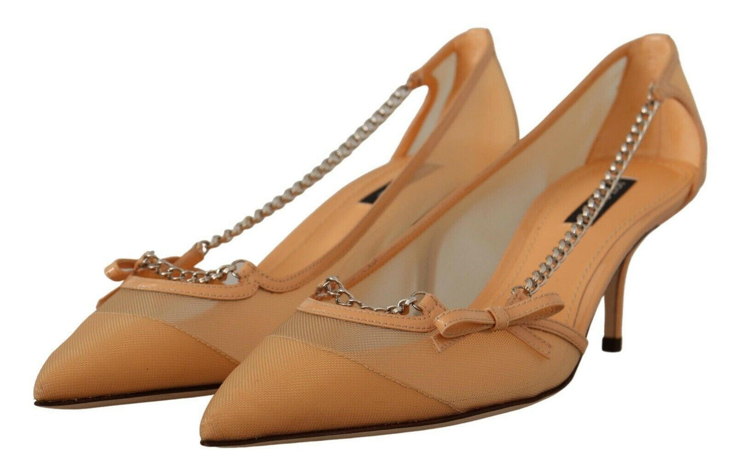 Dolce &amp; Gabbana Peach Mesh Leder Ketten Heels Pumps Schuhe