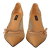 Dolce &amp; Gabbana Peach Mesh Leder Ketten Heels Pumps Schuhe