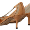 Dolce &amp; Gabbana Peach Mesh Leder Ketten Heels Pumps Schuhe
