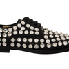 Dolce & Gabbana Black Leather Crystals Lace Up Formal Shoes