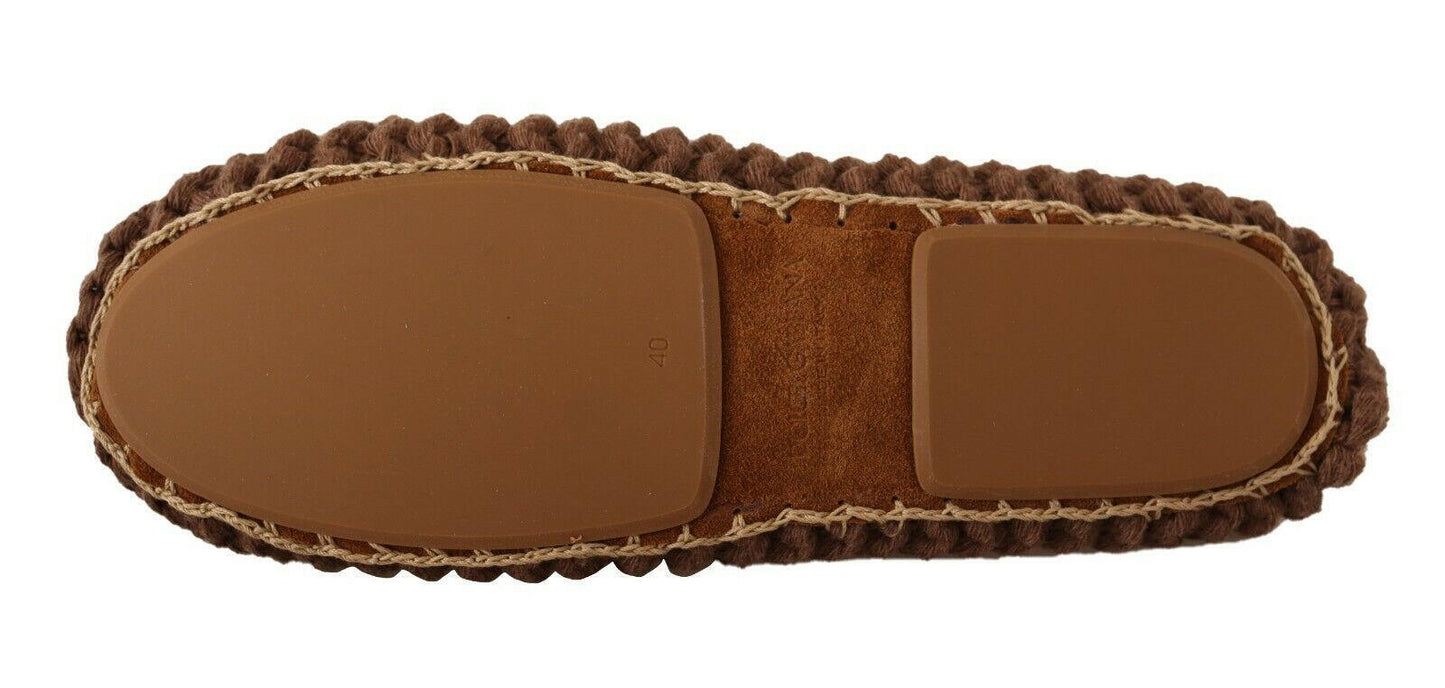 Dolce & Gabbana Brown Slip On Ballerina Flats Wool Knit Shoes