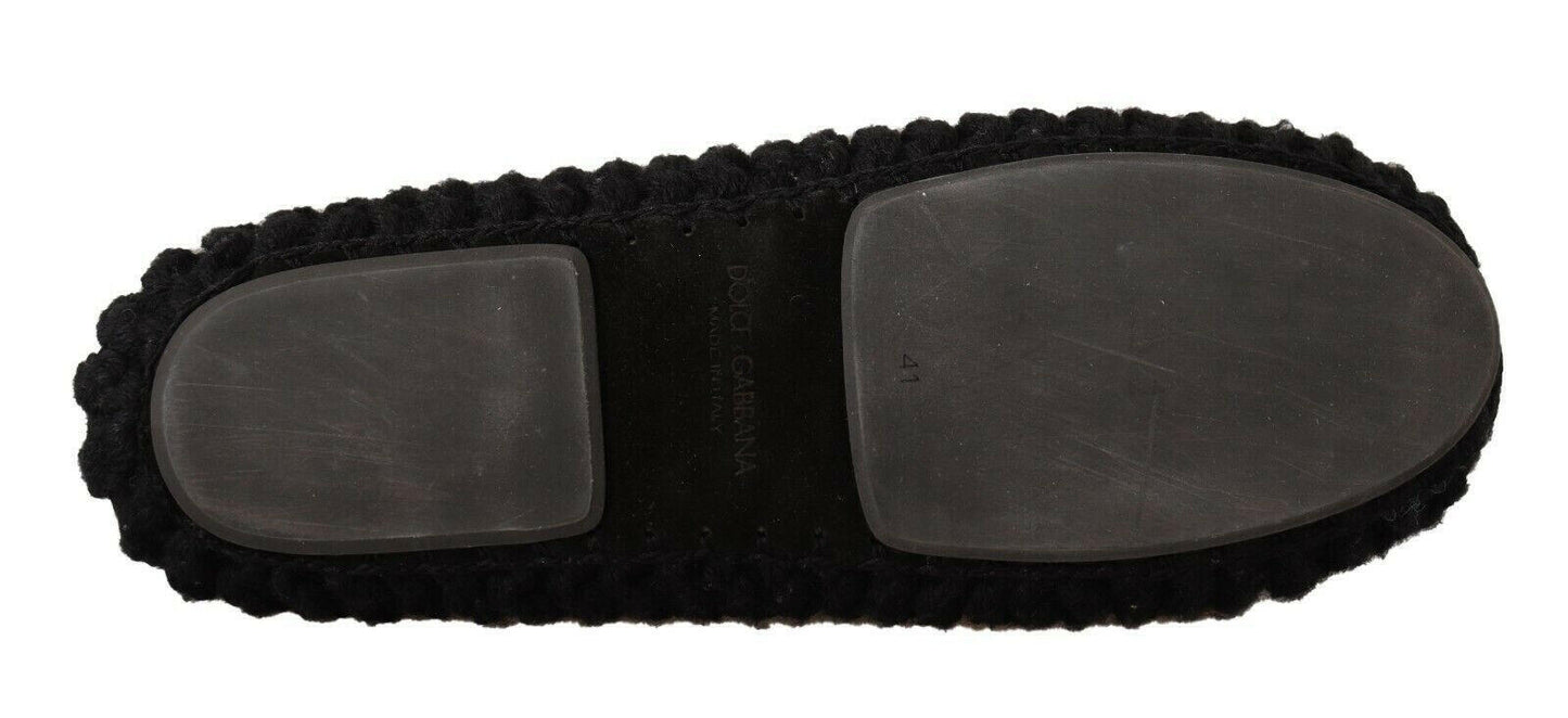 Dolce &amp; Gabbana – Schwarze Ballerinas zum Hineinschlüpfen aus Wollstrick