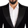 Dolce &amp; Gabbana – Einreihiger Blazer aus schwarzem Samt mit einem Knopf