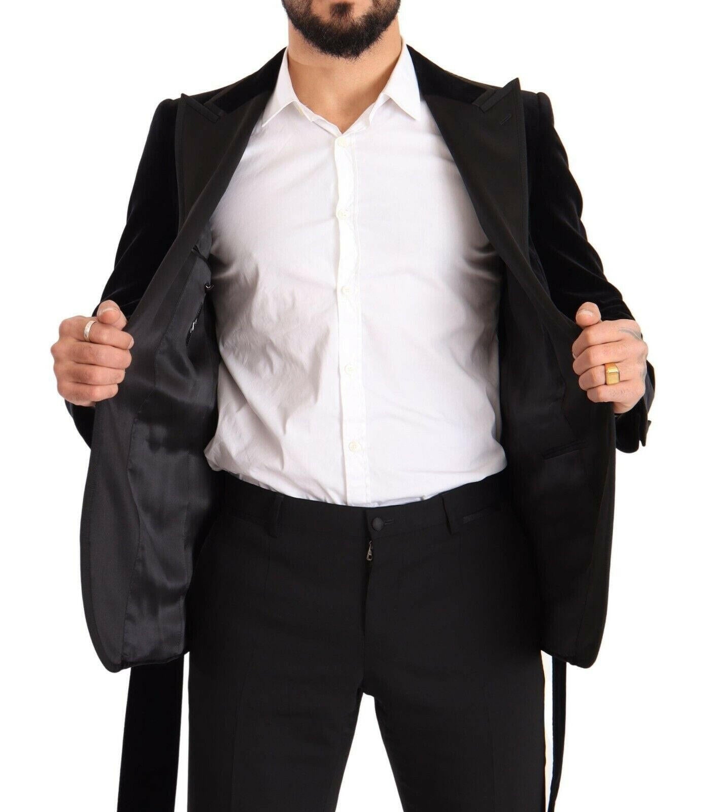 Dolce &amp; Gabbana – Einreihiger Blazer aus schwarzem Samt mit einem Knopf