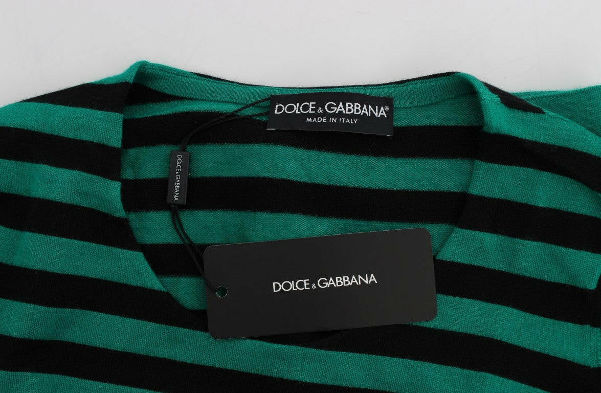 Dolce &amp; Gabbana Grün-Schwarzer Seiden-Kaschmirpullover