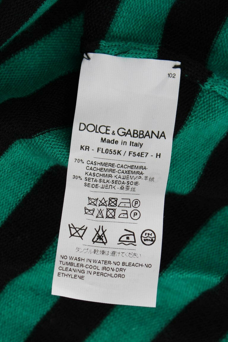 Dolce &amp; Gabbana Grün-Schwarzer Seiden-Kaschmirpullover