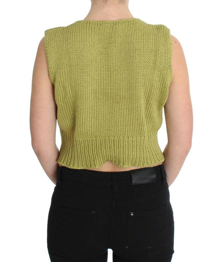 PINK MEMORIES Green Cotton Blend Knitted Sleeveless Sweater