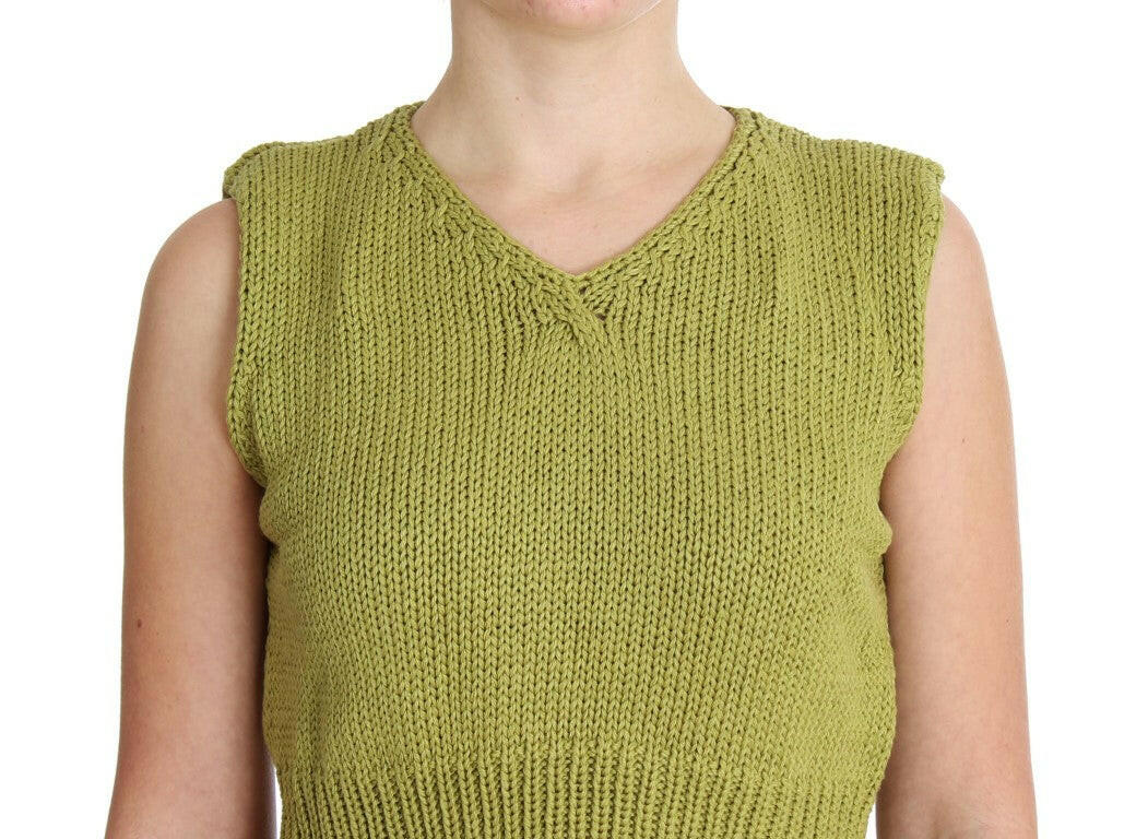 PINK MEMORIES Green Cotton Blend Knitted Sleeveless Sweater