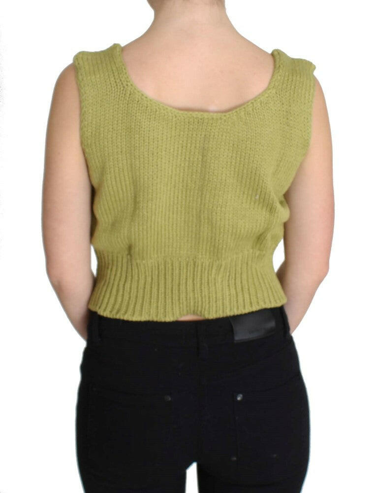 PINK MEMORIES Green Cotton Blend Knitted Sleeveless Sweater
